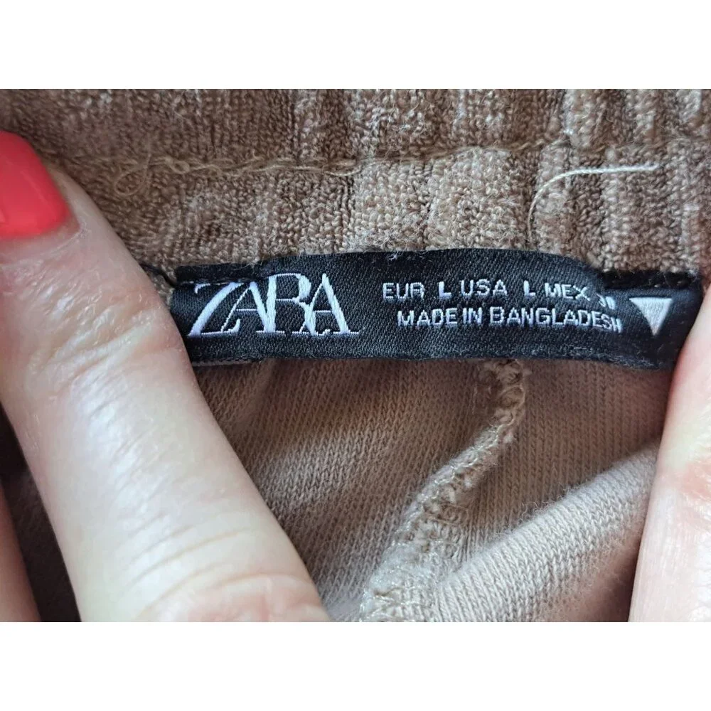 Zara Womens Brown Terry Cloth Shorts Elastic Waist & Drawstring Large Comfy - Picture 6 of 8